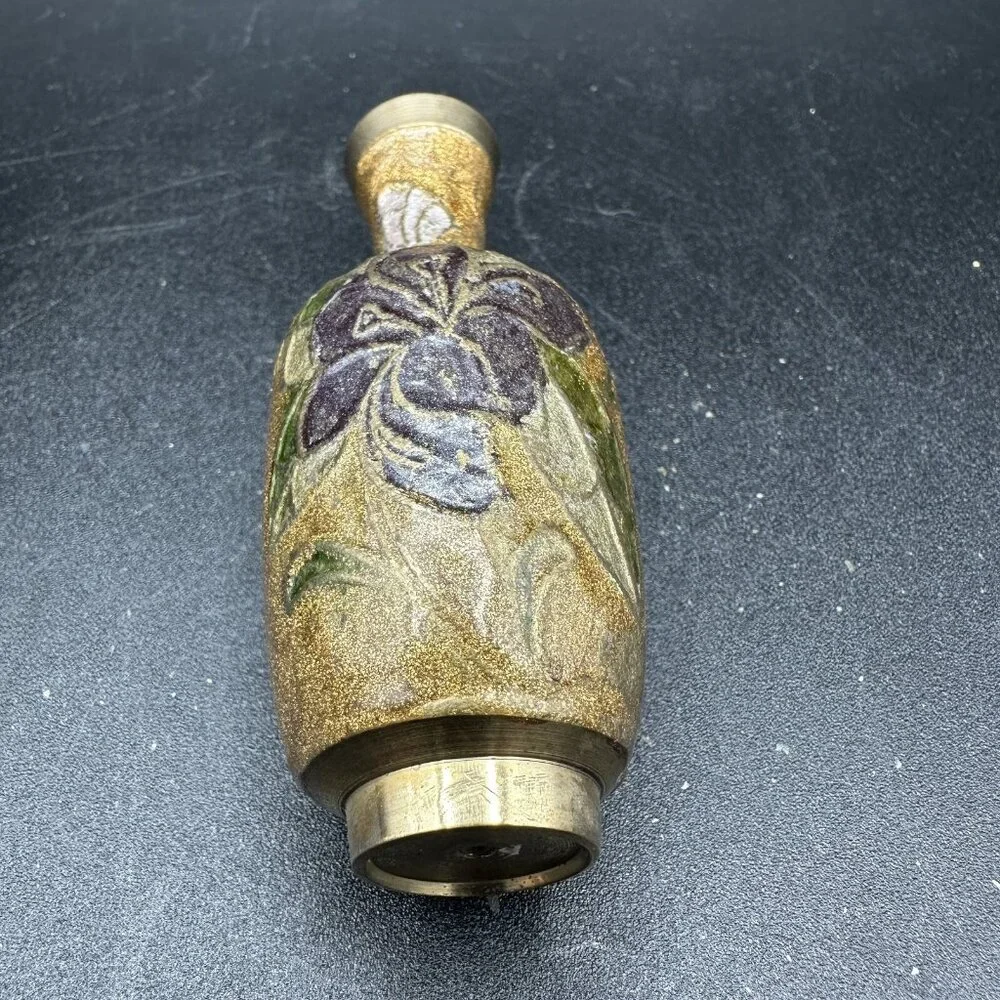 Vintage Miniature Cloisonné Enamel Brass Bud Vase 4” Floral Asian Decor
